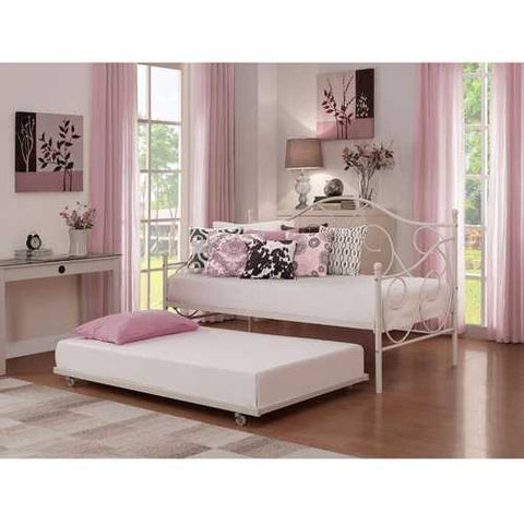 Image of Twin size White Metal Trundle Bed with Casters Wheels for under Daybeds