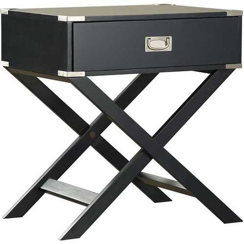 Image of Dark Grey Black 1-Drawer End Table Nightstand with Modern Classic X Style Legs