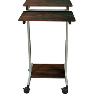 24-inch Steel Frame Standing Computer Desk on Wheels in Dark Walnut