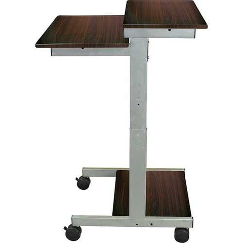 Image of 24-inch Steel Frame Standing Computer Desk on Wheels in Dark Walnut