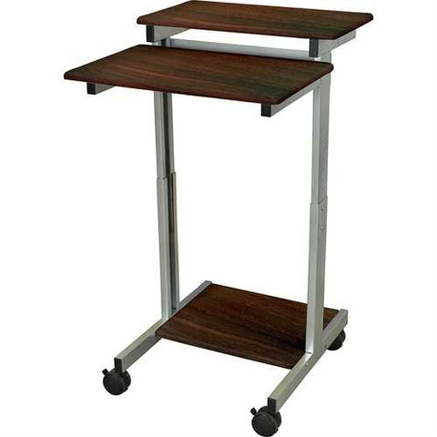 Image of 24-inch Steel Frame Standing Computer Desk on Wheels in Dark Walnut