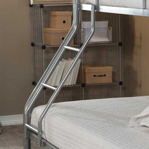 Modern Twin over Full size Bunk Bed in Silver Metal Finish