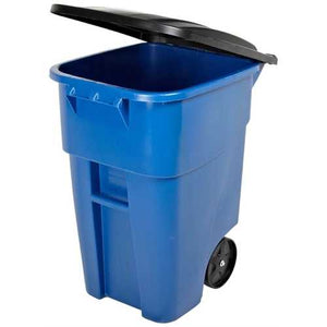 50 Gallon Blue Commercial Heavy-Duty Rollout Trash Can Waste/Utility Container