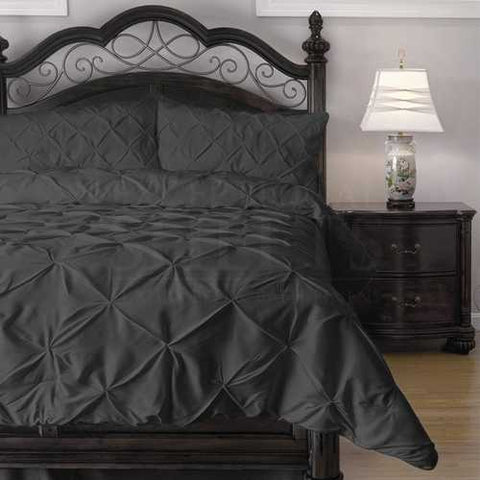 Image of Queen size 4-Piece Charcoal Microfiber Comforter Set w/ Pinch Pleat Puckering