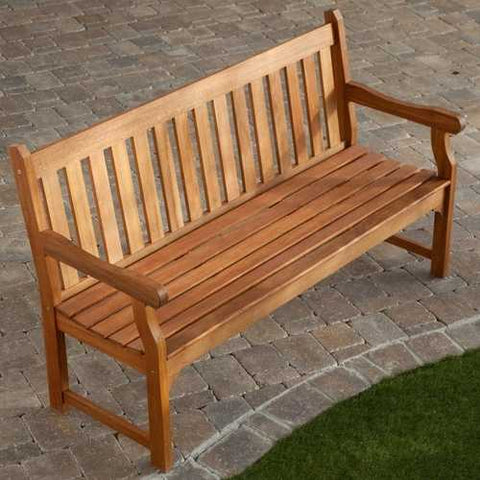 Image of 5-Ft Outdoor Wooden Garden Bench with Armrests