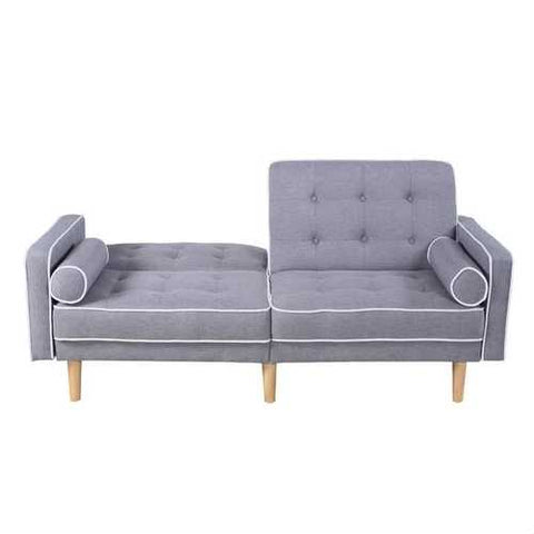 Image of Light Grey Linen Upholstered Sofa Bed Modern Mid-Century Classic