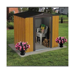 Woodgrain Finish Steel Metal Storage Shed - Made in USA