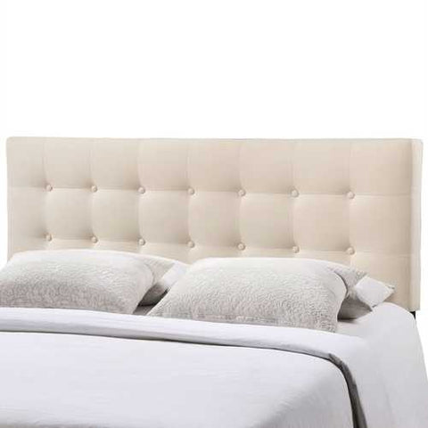 Image of Full size Ivory Fabric Upholstered Button-Tufted Headboard