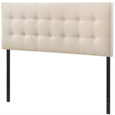 Image of Full size Ivory Fabric Upholstered Button-Tufted Headboard