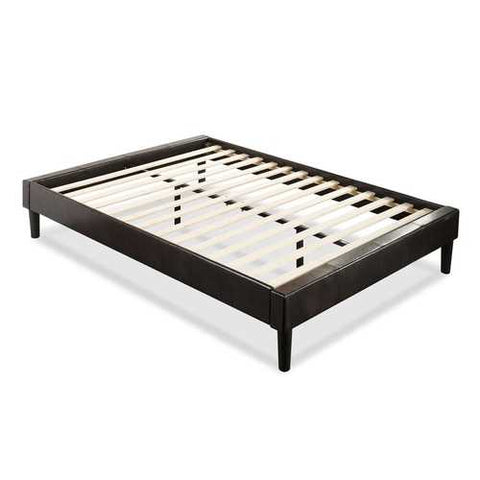 Image of Queen size Padded Upholstered Faux Leather Platform Bed Frame in Espresso