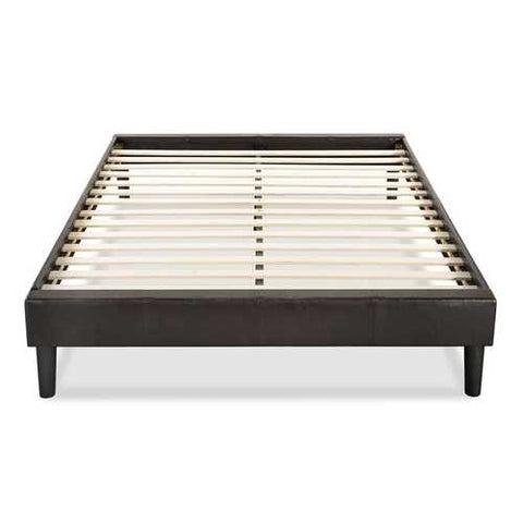 Image of Queen size Padded Upholstered Faux Leather Platform Bed Frame in Espresso