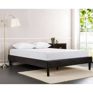 Full size Modern Espresso Faux Leather Platform Bed Frame with Wood Slats