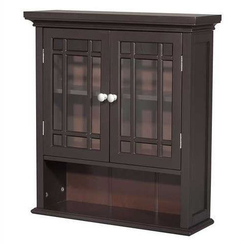 Image of Dark Espresso 2-Door Bathroom Wall Cabinet with Open Shelf