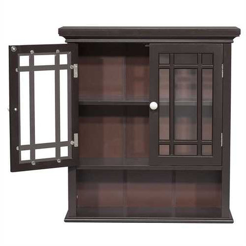 Image of Dark Espresso 2-Door Bathroom Wall Cabinet with Open Shelf