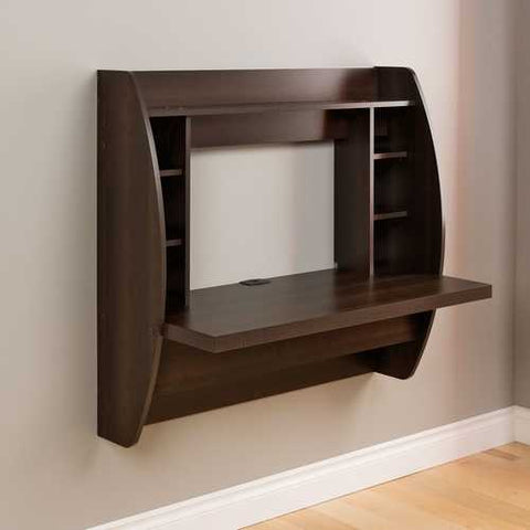 Image of Wall Mount Space Saving Modern Laptop Computer Desk in Espresso