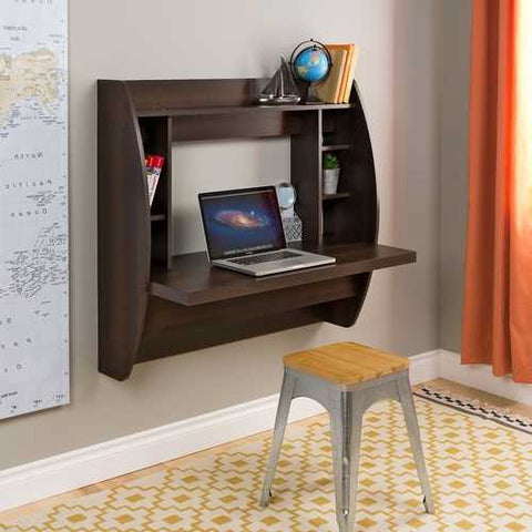 Image of Wall Mount Space Saving Modern Laptop Computer Desk in Espresso