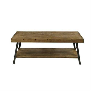 Modern Industrial Style Solid Wood Coffee Table with Steel Legs