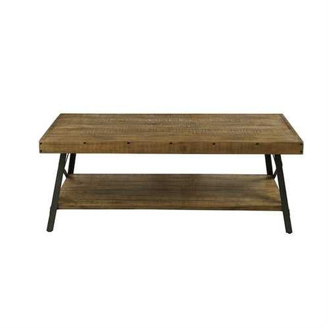 Image of Modern Industrial Style Solid Wood Coffee Table with Steel Legs