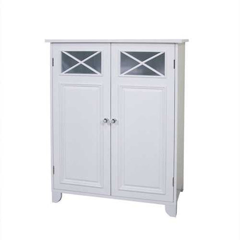 Image of White 2-Door Bathroom Floor Cabinet with Adjustable Storage Shelf