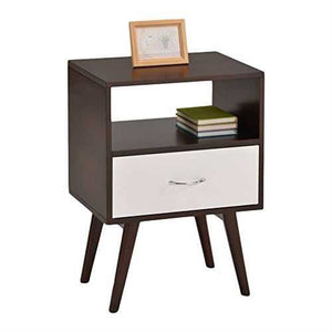 Espresso and White Modern Mid Century Style End Table Nightstand