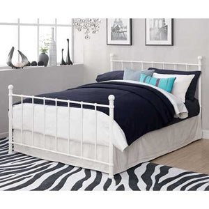 Full size White Metal Platform Bed Frame with Headboard and Footboard