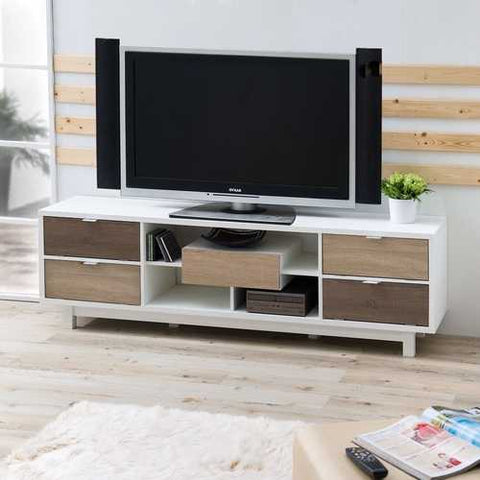 Image of Modern 70-inch White TV Stand Entertainment Center with Natural Wood Accents