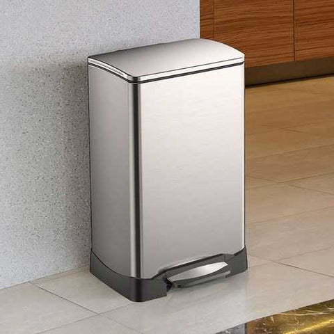 Image of Stainless Steel 10.5 Gallon Kitchen Trash Can with Step Pedal No Hands Lid