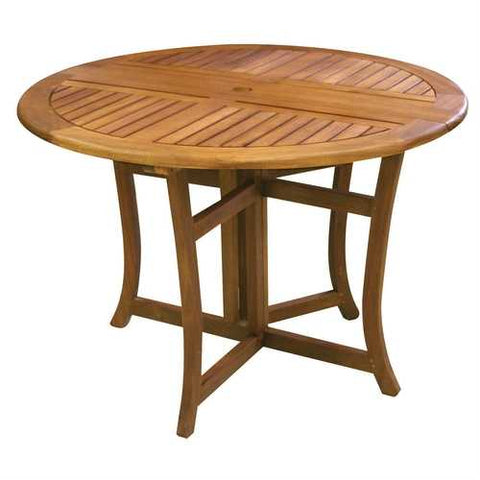 Image of Outdoor Folding Wood Patio Dining Table 43-inch Round with Umbrella Hole