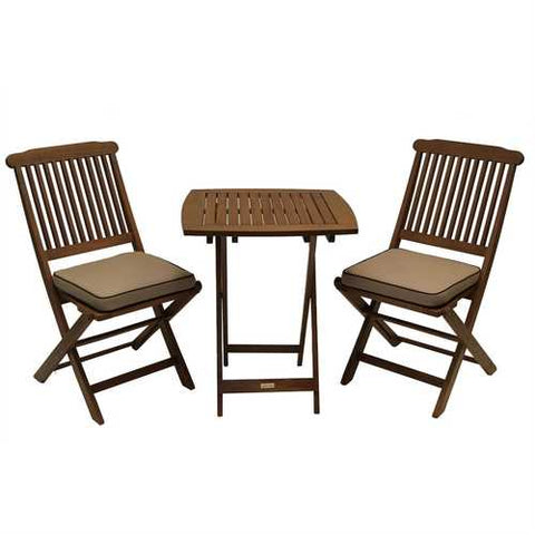 Image of 3-Piece Bistro Style Outdoor Patio Furniture Chair Table Set with Cushions