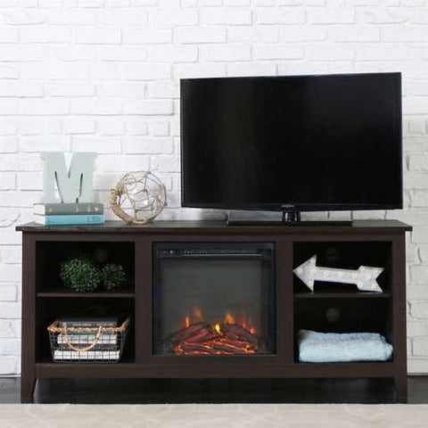 Image of Espresso Wood 58-inch TV Stand Electric Fireplace Space Heater