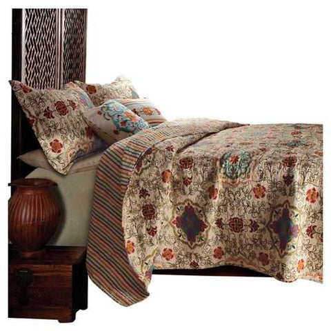 Image of Full / Queen 5 Piece Oversized Cotton Quilt Set with Bohemian Motifs