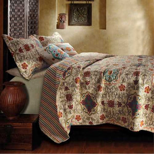 Full / Queen 5 Piece Oversized Cotton Quilt Set with Bohemian Motifs