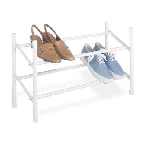 Image of 2-Tier Stackable Shoe Rack Organizer Storage Shelves in White