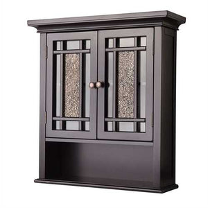 Espresso Bathroom Wall Cabinet with Amber Mosaic Glass Accents