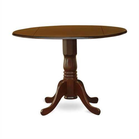 Image of Round 42-inch Drop Leaf Dining Table with Pedestal Base in Mahogany Wood Finish