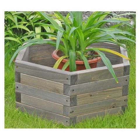 Image of Small 16 x 16 x 7-inch Hexagon Fir Wood Garden Planter Box