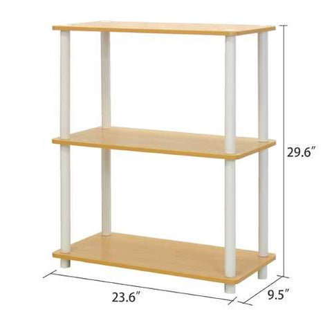 Image of White and Beech Finish 3-Tier Bookcase