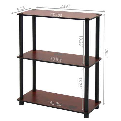 Image of Dark Cherry and Black 3-Tier Shelves Display Bookcase