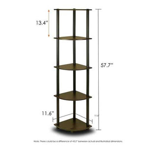 5-Tier Corner Display Shelf Bookcase in Espresso & Black