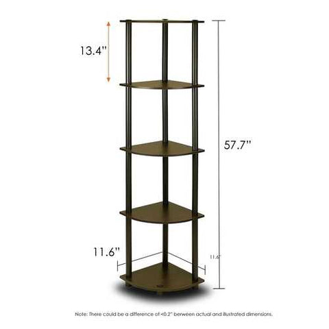 Image of 5-Tier Corner Display Shelf Bookcase in Espresso & Black