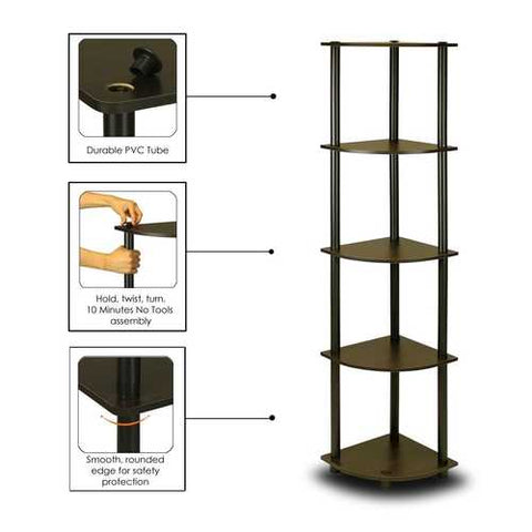 Image of 5-Tier Corner Display Shelf Bookcase in Espresso & Black