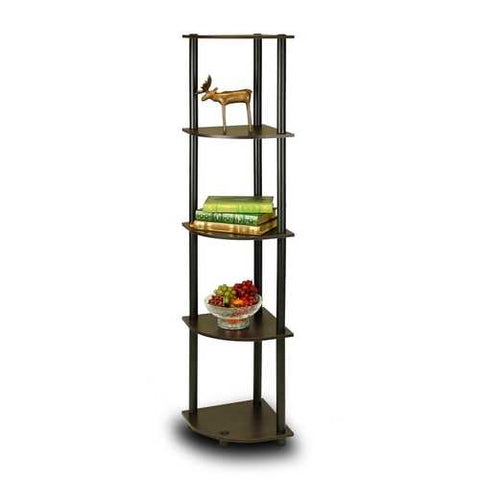 Image of 5-Tier Corner Display Shelf Bookcase in Espresso & Black