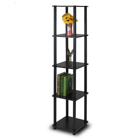 Image of 5-Tier Square Corner Display Shelf Bookcase in Espresso/Black