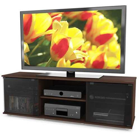 Image of Contemporary Brown TV Stand with Glass Doors - Fits TV's up to 64-inch