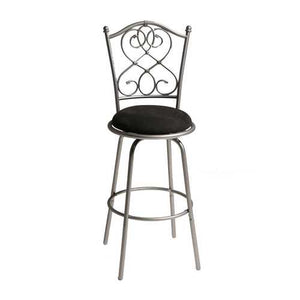 Brushed Silver Metal 30-inch Barstool with Black Microfiber Swivel Seat