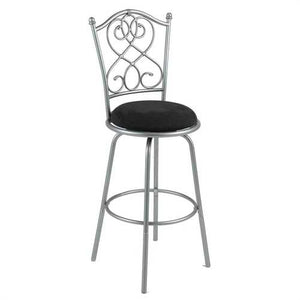 Brushed Silver Metal 30-inch Barstool with Black Microfiber Swivel Seat