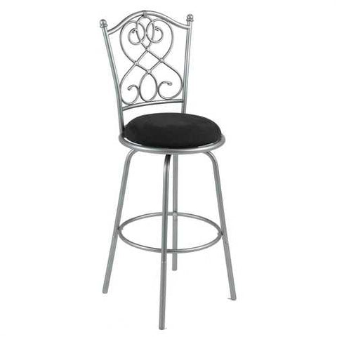 Image of Brushed Silver Metal 30-inch Barstool with Black Microfiber Swivel Seat