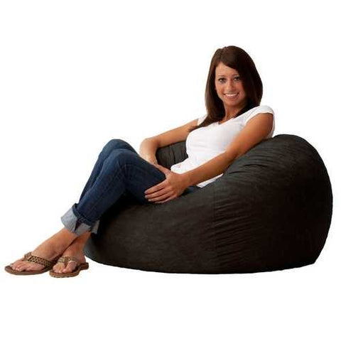 Image of Black Suede Medium 3-Foot Bean Bag Chair - Made in USA