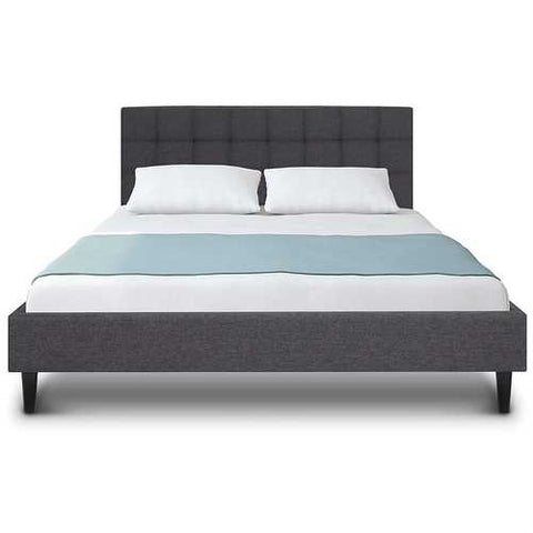 Image of Full size Grey Mid-Century Modern Upholstered Platform Bed Frame with Headboard