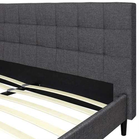 Image of Full size Grey Mid-Century Modern Upholstered Platform Bed Frame with Headboard